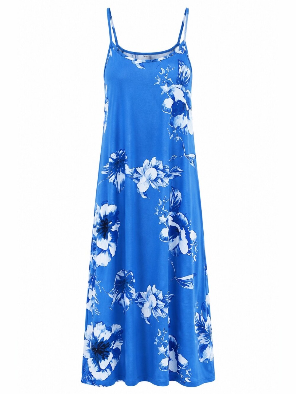 Blue Floral Spaghetti Strap Maxi Sundress Tropical Summer Dress Pool Swim  | S